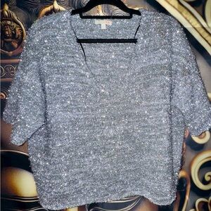 Gianni Bini Tinsel Top Sparkle Top Size XL‎ Silver Glam Cocktail Party Amazing